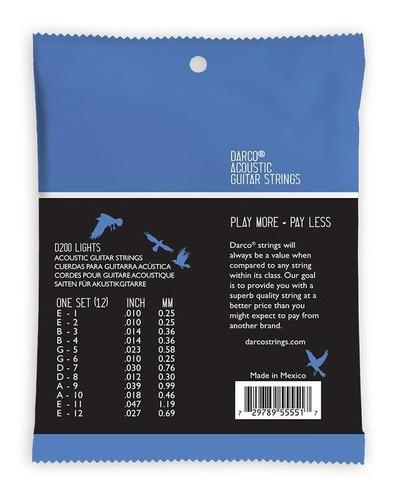 Encordado Guitarra Acustica Darco 12 Cuerdas 010 D200 - Image 2