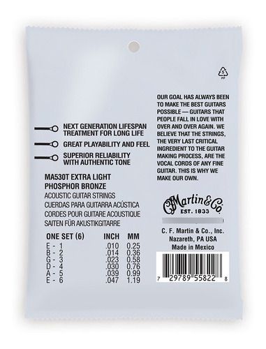 Encordado Guitarra Acústica Lifespan Trated 010 Martin MA530T - Image 2