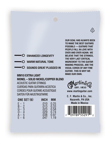 Encordado Guitarra Acústica Martin Retro MM10 010-047 - Image 2