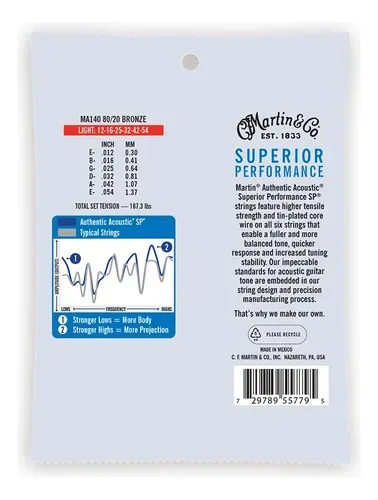 Encordado Guitarra Acustica SP Superior Performance 012 Martin & Co. MA140 80/20 - Imagen 2